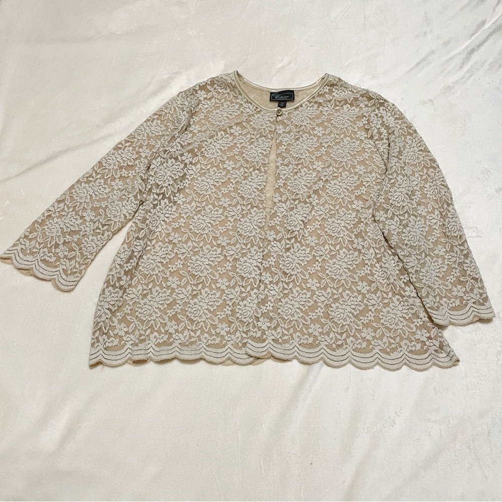 Collection Dress Barn 3/4 sleeve Floral Lace Nude Sweater Size 1X